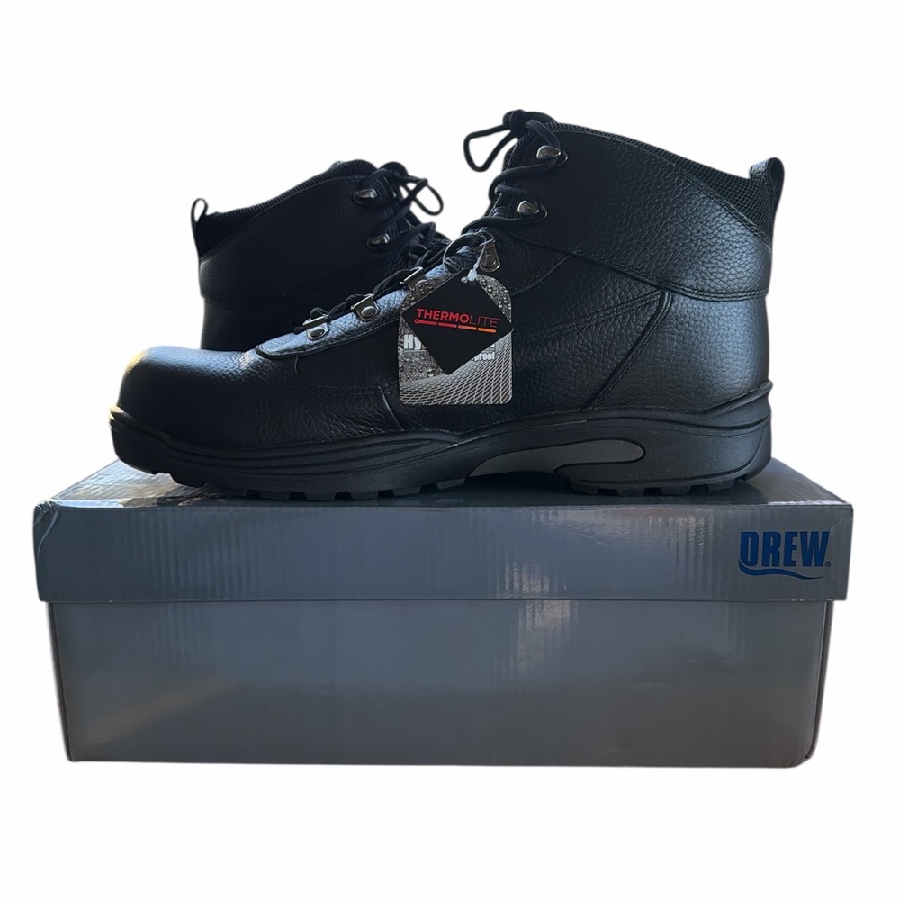 NEW Drew Rockford Men's 13M Waterproof Black Leather Hiking Work Boots Diabetic - Picture 3 of 14